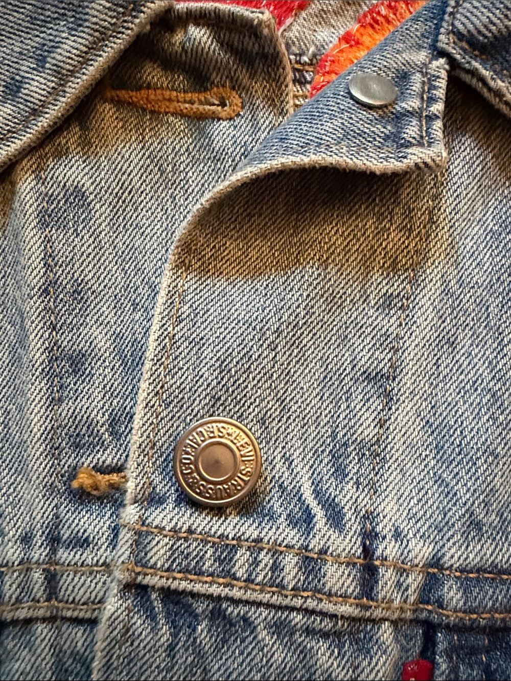 Embroidered Floral Classic Levi’s Denim Jacket - Orange Poppy NWOT M - Picture 5 of 6